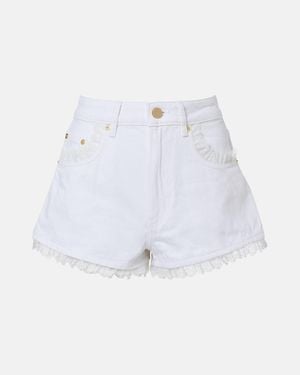 Ganni Lace-Trimmed Denim Shorts - White