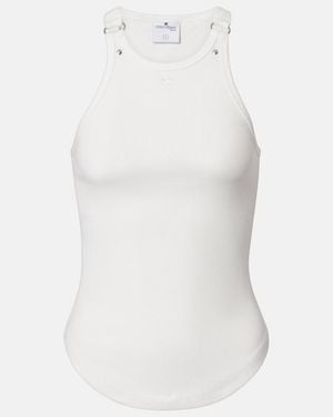 Courreges Buckle 90's Ribbed-Knit Cotton Tank Top - White