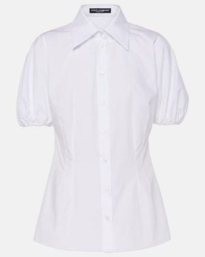 Dolce & Gabbana Puff-Sleeve Cotton Poplin Blouse - White