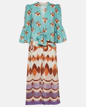 Adriana Degreas Vintage Printed Silk Maxi Dress - Blue