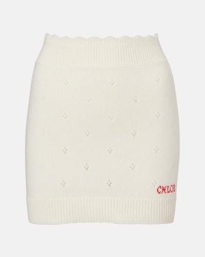 Chloé Pointelle Wool And Cashmere Miniskirt - White