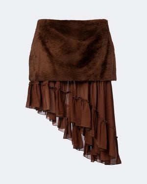 JACQUES WEI Layered Shearling And Chiffon Miniskirt - Brown