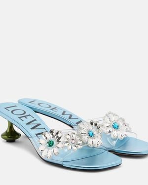 Loewe Paula's Ibiza Toy Crystal Flowers Mules - Blue