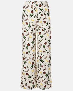 Marni Printed Silk Palazzo Trousers - White