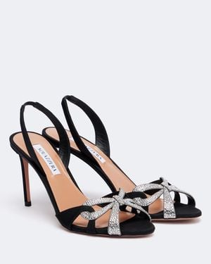 Aquazzura Ribbon Kiss Embellished Leather Slingback Sandals - Black
