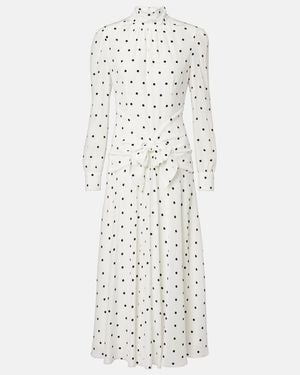 Alessandra Rich Polka-Dot Silk Midi Dress - White