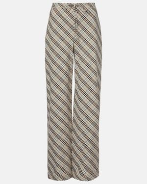 Burberry Check Cotton Wide-Leg Trousers - Grey