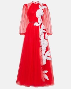 Costarellos Floral Applique Tulle Gown - Red