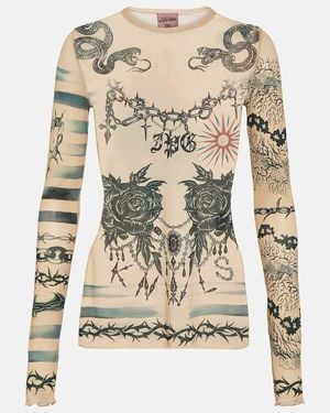 Jean Paul Gaultier X Knwls Printed Mesh Top - Natural