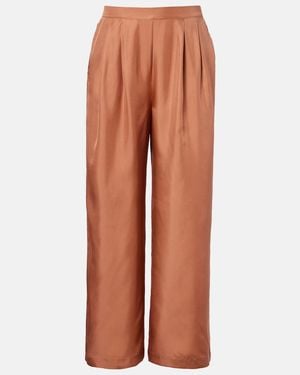 Asceno Isola Pleated Silk Twill Wide-Leg Trousers - Brown