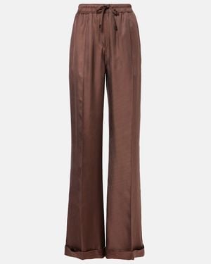 Tom Ford Silk Twill Wide-Leg Trousers - Brown