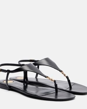 Saint Laurent Cassandre Leather Thong Sandals - Black