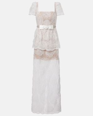 Self-Portrait Bow-Detail Tulle Lace Maxi Dress - White