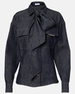 Brunello Cucinelli Bow-Tie Cotton Blouse - Blue