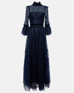 Costarellos Ruched Lace Gown - Blue