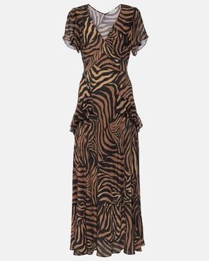 RIXO London Women's Evie Silk Crepe De Chine Tiger Patchwork Midi Dress - Brown