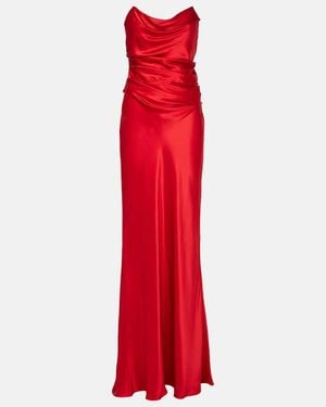 The Sei Draped Silk Satin Corset Gown - Red