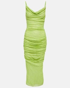 Self-Portrait Vestido Midi De Malla Adornado - Verde