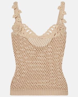 Elie Saab Crochet Floral-Applique Cotton-Blend Top - Natural