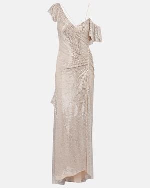 Self-Portrait Draped Rhinestone-Embellished Maxi Dress - White