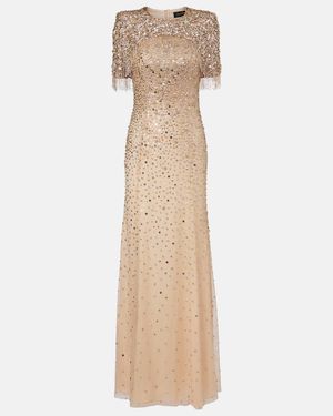 Jenny Packham Esna Embellished Caped Gown - Natural