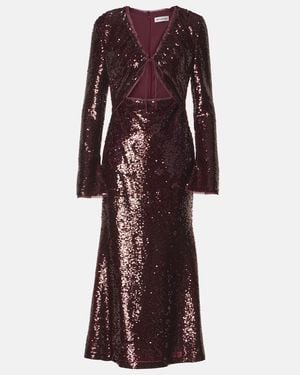 Self-Portrait Sequined Cutout Midi Dress - Purple