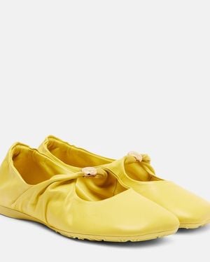 Loewe Pebble Soft Leather Mary Jane Flats - Yellow