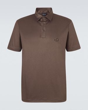 Giorgio Armani Logo Cotton Polo Shirt - Brown