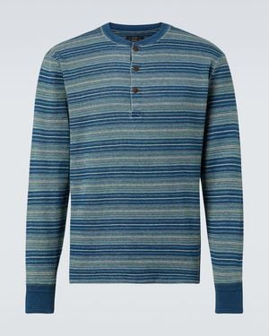 RRL Cotton Jacquard Henley Shirt - Blue