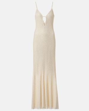 Self-Portrait Rhinestone-Embellished Mesh Maxi Dress - White