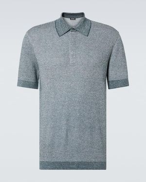 ZEGNA Cotton, Linen, And Silk Polo Shirt - Blue