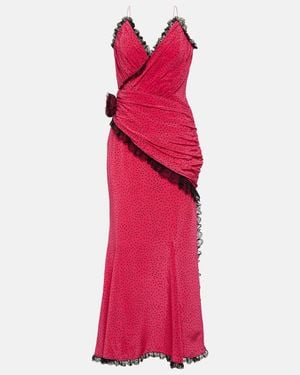 Alessandra Rich Floral-Applique Silk Maxi Dress - Pink