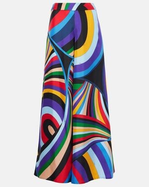 PUCCI Iride Silk Twill Wide-Leg Trousers - Blue