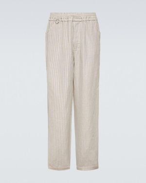 Undercover Pinstripe Wool And Linen Wide-Leg Trousers - Natural