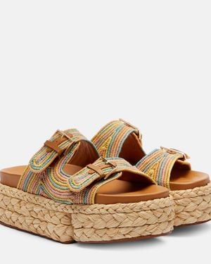 Robert Clergerie Quinie Raffia Platform Slides - Brown