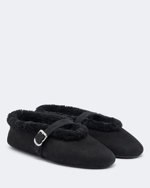 Alaïa Shearling-Trimmed Suede Mary Jane Flats - Black