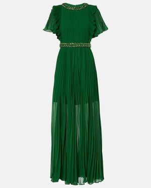 Self-Portrait Crystal-Embellished Ruffled Gown - Green