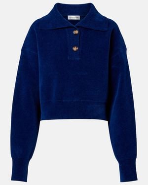 Victoria Beckham Cropped Cotton-Blend Velvet Sweatshirt - Blue