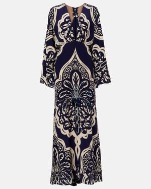 Johanna Ortiz Sequined Printed Silk Maxi Dress - Blue