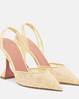 AMINA MUADDI Holli Leather-Trimmed Lace Slingback Court Shoes - Natural