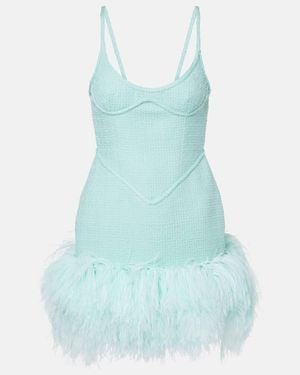 David Koma Vestido Corto Cami De Lana Con Plumas - Azul