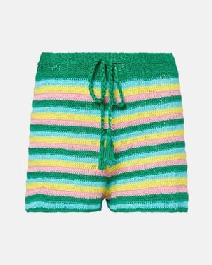 Anna Kosturova Striped Crochet Cotton Shorts - Green
