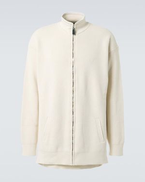 Balenciaga Logo Cotton-Blend Zip-Up Cardigan - Natural