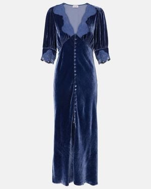 RIXO London Simone Lace-Trimmed Velvet Maxi Dress - Blue