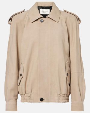 Saint Laurent Nubuck Bomber Jacket - Natural