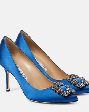 Manolo Blahnik Hangisi 90 Embellished Satin Court Shoes - Blue