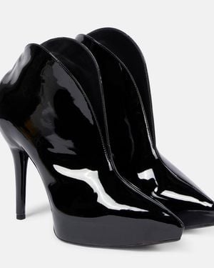 Alaïa Booties Slick Patent Leather Ankle Boots - Black