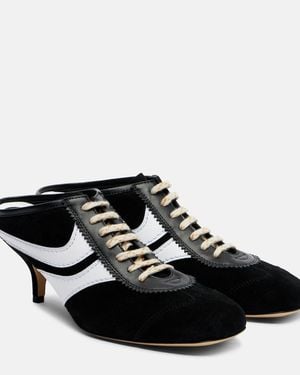 Dries Van Noten 65 Leather-Trimmed Suede Mules - Black