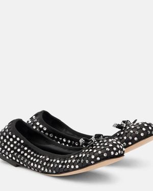 Rene Caovilla Crystal-Embellished Leather Ballet Flats - Black