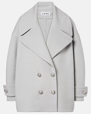 Loewe Pebble Double-Breasted Wool Peacoat - Grey